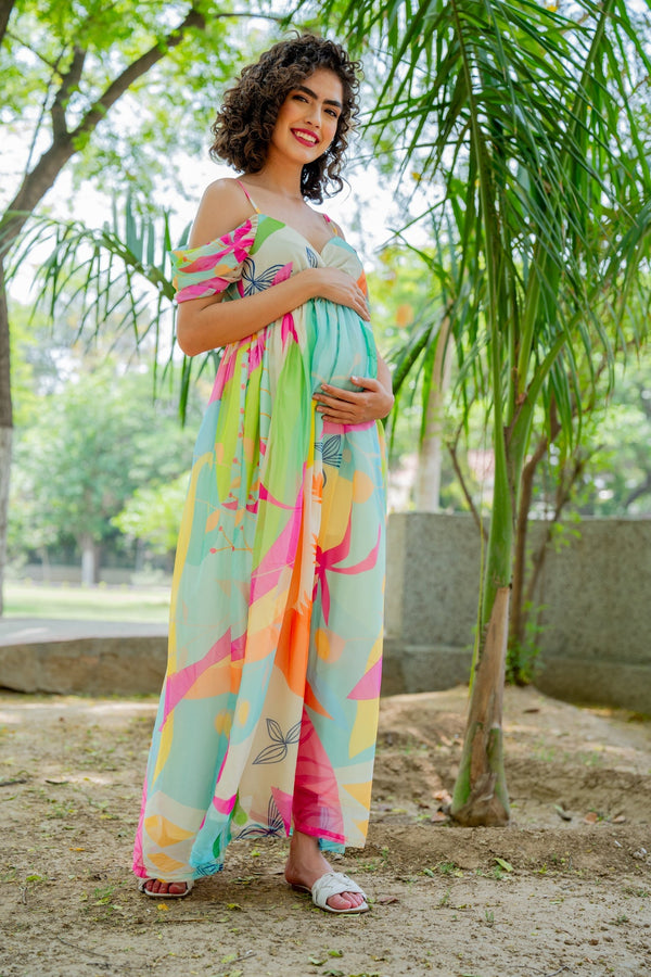 Luxe Adorable Candy Pop Off-Shoulder Maternity Photoshoot Gown momzjoy.com
