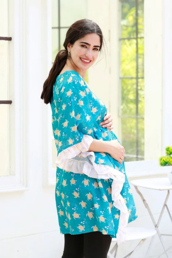 Turquoise Maternity & Nursing Kaftan Top MOMZJOY.COM