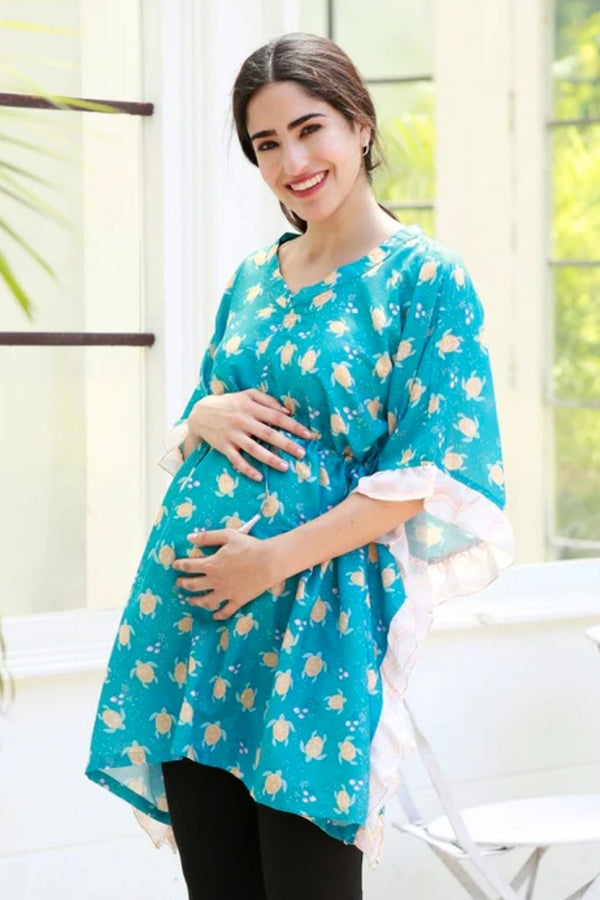 Turquoise Maternity & Nursing Kaftan Top MOMZJOY.COM