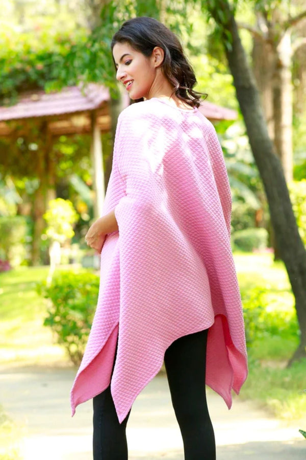 Cheerful Baby Pink Quilted Maternity Wool Poncho MOMZJOY.COM