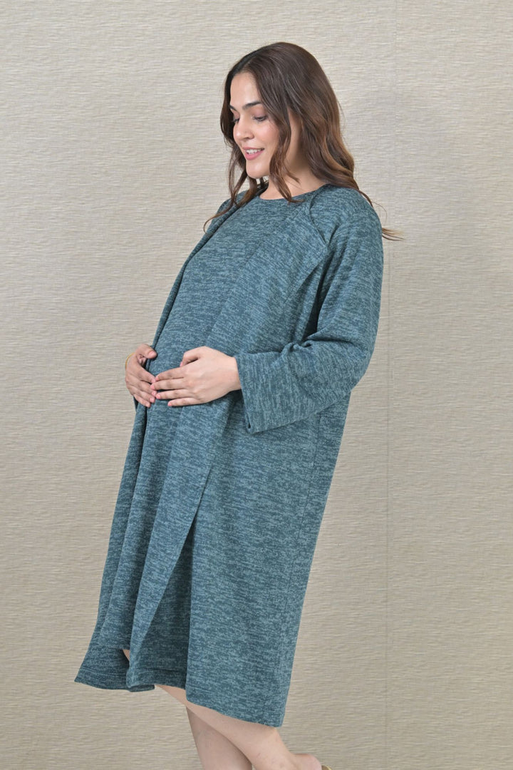 Warm Ocean Green Maternity Winter Cover Up momzjoy.com