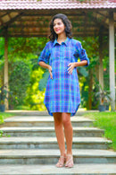 Pretty Blue Checks Maternity & Nursing Shirt Dress MOMZJOY.COM