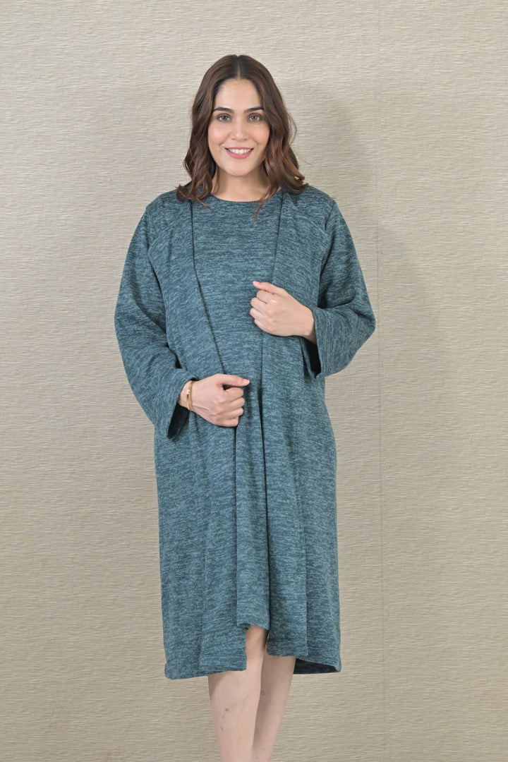 Chic Ocean Green Maternity Dress With Cover Up (2pc) MOMZJOY.COM