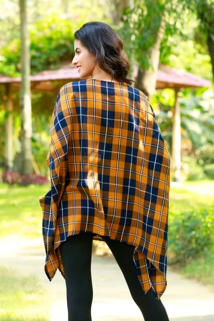 Blue Bronze Plaid Maternity Poncho MOMZJOY.COM