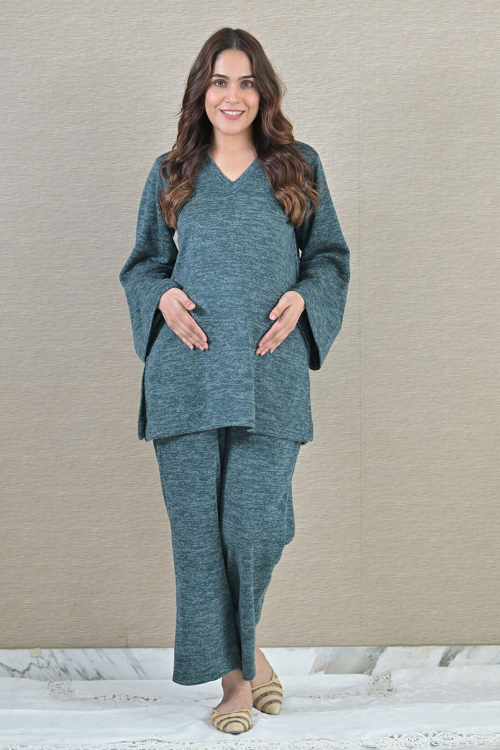 Cozy Green Maternity Stretchable Winter Coord Set (2 pc) momzjoy.com