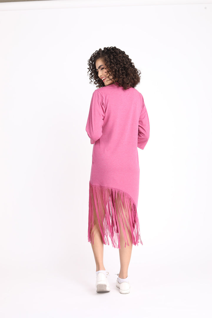 Sizzling Dusty Pink Maternity Fringe Dress MOMZJOY.COM