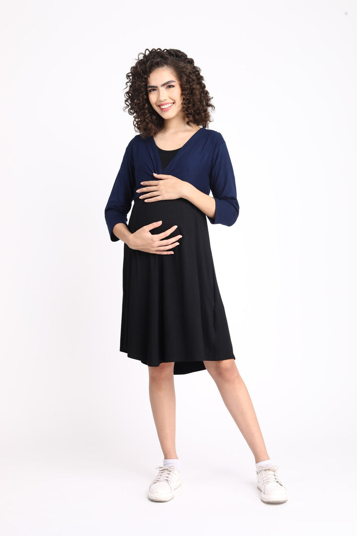 Breezy Black Maternity Dress + Jacket (2pc) MOMZJOY.COM