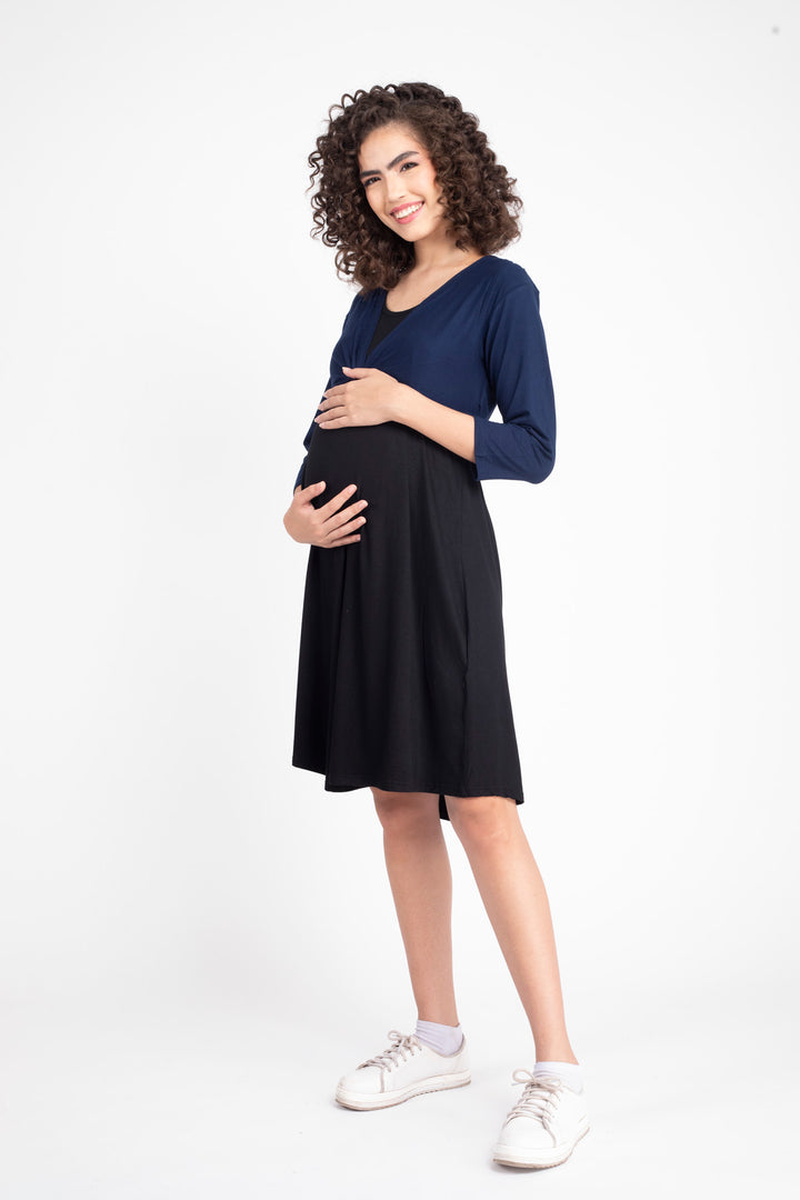 Breezy Black Maternity Dress + Jacket (2pc) MOMZJOY.COM