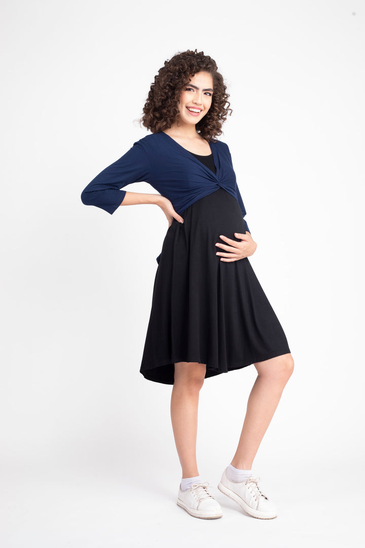 Breezy Black Maternity Dress + Jacket (2pc) MOMZJOY.COM