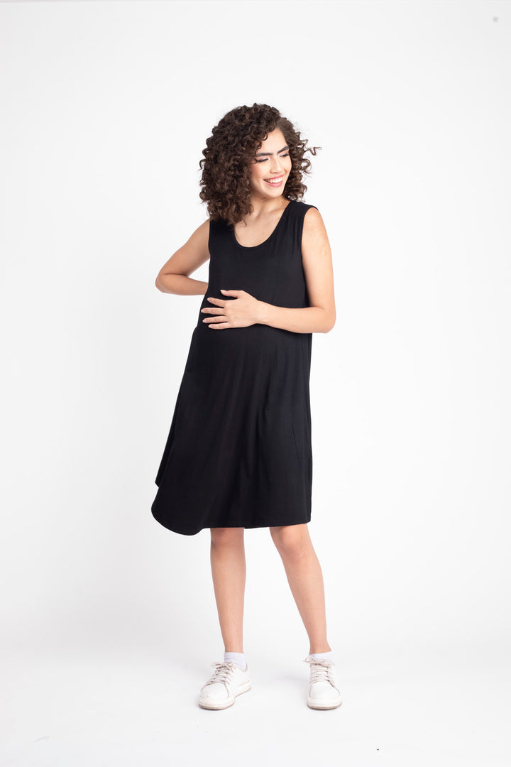 Breezy Black Maternity Dress + Jacket (2pc) MOMZJOY.COM