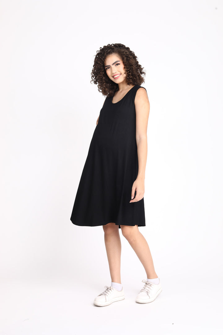 Breezy Black Maternity Dress + Jacket (2pc) MOMZJOY.COM