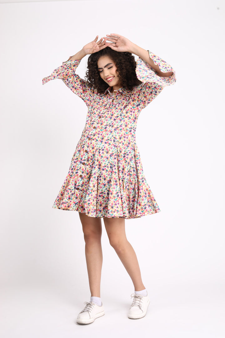 Colorful Pop Swing Maternity & Nursing Shirt Dress (100% Cotton) momzjoy.com