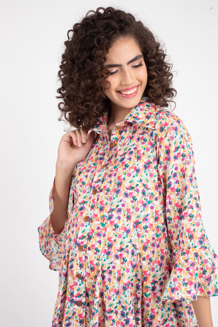 Colorful Pop Swing Maternity & Nursing Shirt Dress (100% Cotton) momzjoy.com