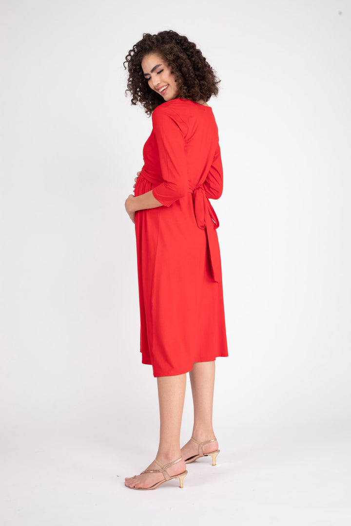 Sizzling Hot Red Maternity Knot Dress + Jacket (2pc) momzjoy.com