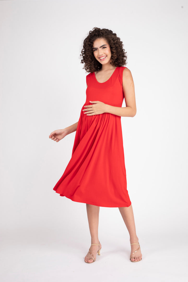 Sizzling Hot Red Maternity Knot Dress + Jacket (2pc) momzjoy.com