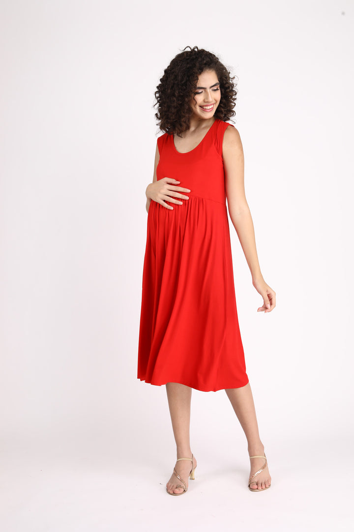 Sizzling Hot Red Maternity Knot Dress + Jacket (2pc) momzjoy.com