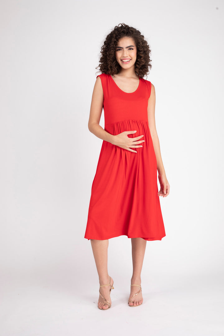 Sizzling Hot Red Maternity Knot Dress + Jacket (2pc) momzjoy.com