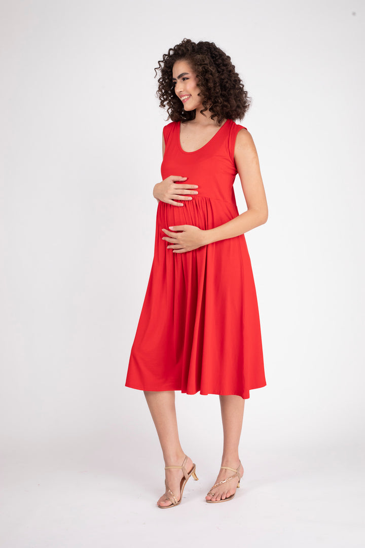 Sizzling Hot Red Maternity Knot Dress + Jacket (2pc) momzjoy.com