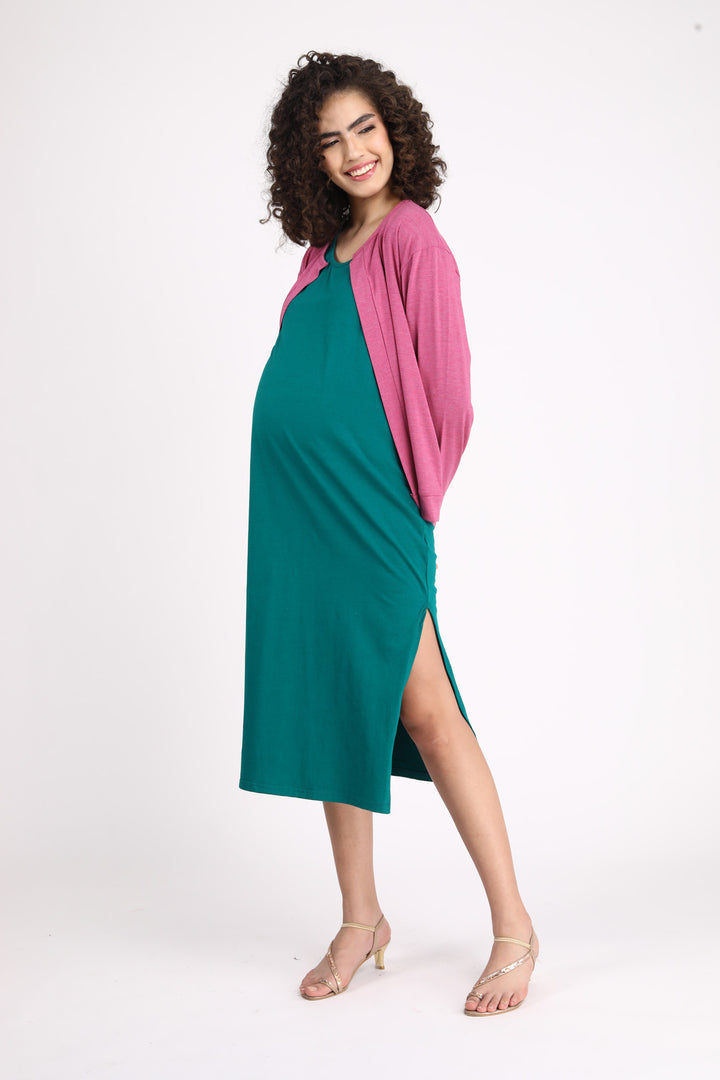 Teal Green Maternity Dress + Jacket (2pc) momzjoy.com