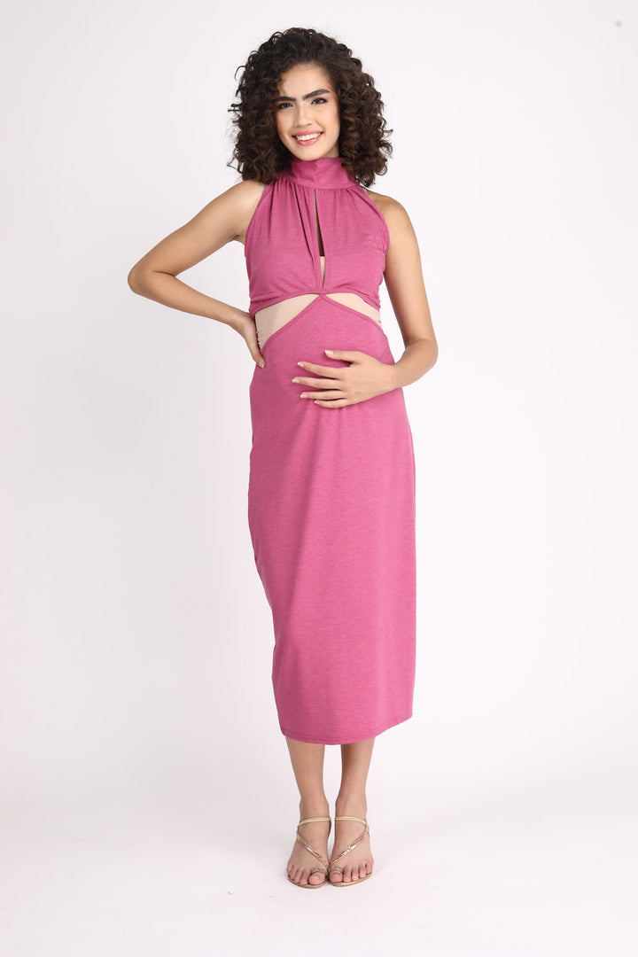 Gorgeous Mauve Maternity Fitted Dress MOMZJOY.COM