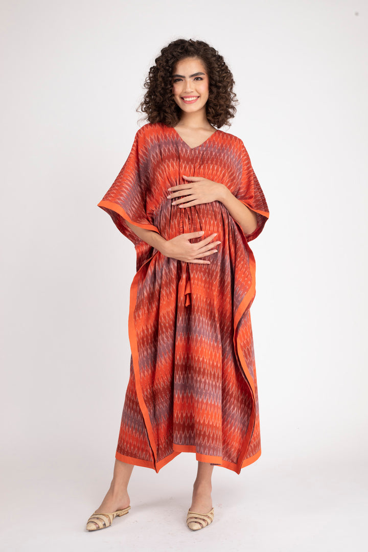 Flame Ikat Maternity & Nursing Kaftan (100% Cotton) momzjoy.com