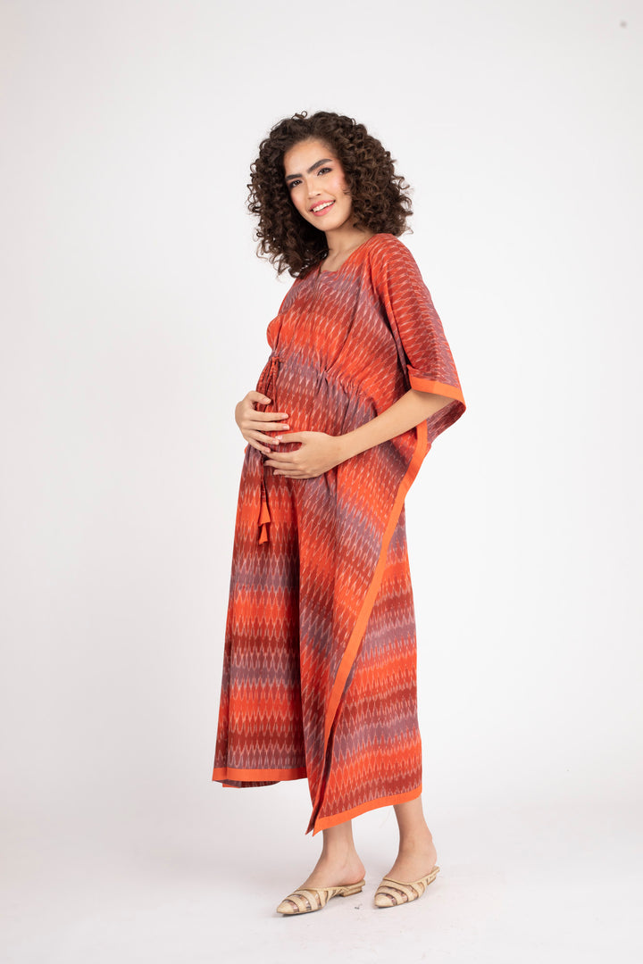 Flame Ikat Maternity & Nursing Kaftan (100% Cotton) momzjoy.com