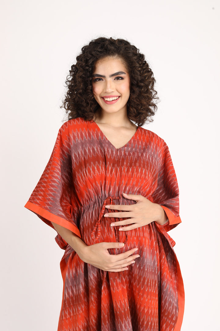 Flame Ikat Maternity & Nursing Kaftan (100% Cotton) momzjoy.com