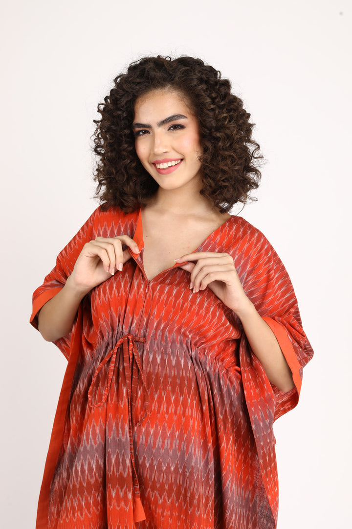 Flame Ikat Maternity & Nursing Kaftan (100% Cotton) momzjoy.com