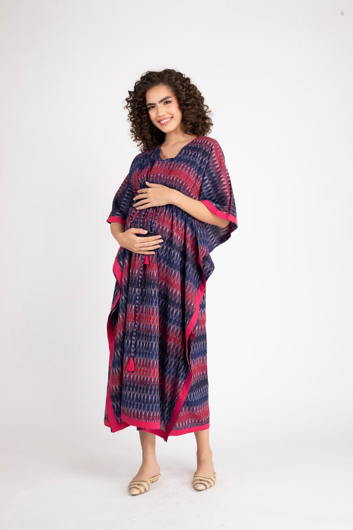 Indigo Ikat Maternity & Nursing Kaftan (100% Cotton) momzjoy.com