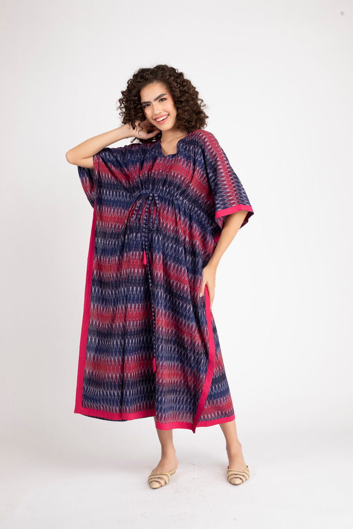 Indigo Ikat Maternity & Nursing Kaftan (100% Cotton) momzjoy.com