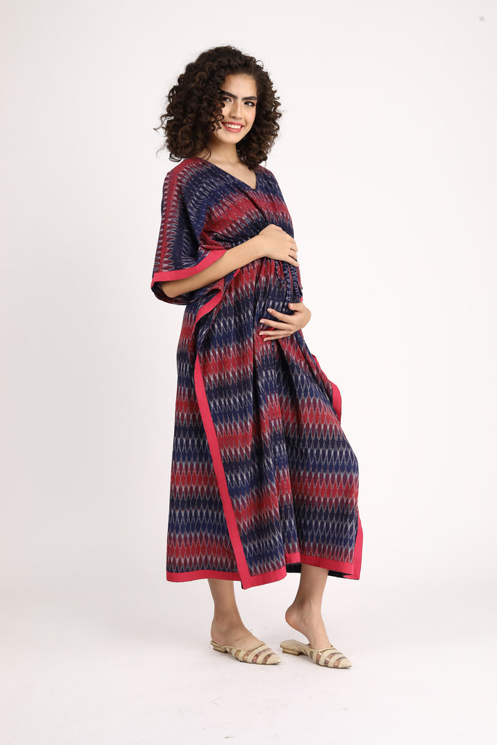 Indigo Ikat Maternity & Nursing Kaftan (100% Cotton) momzjoy.com