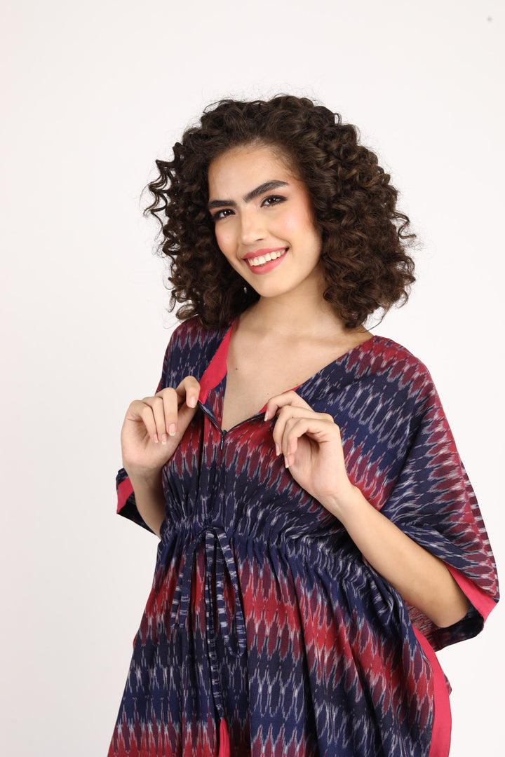 Indigo Ikat Maternity & Nursing Kaftan (100% Cotton) momzjoy.com