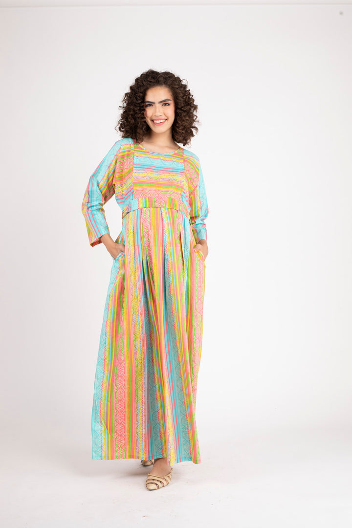 Colorful Pink Maternity & Nursing Maxi Dress (100% Cotton) momzjoy.com