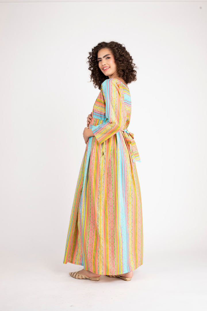 Colorful Pink Maternity & Nursing Maxi Dress (100% Cotton) momzjoy.com