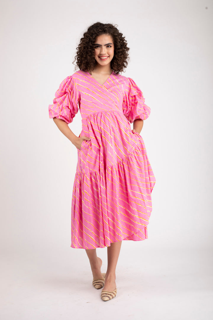 Bubblegum Pink Maternity & Nursing Frill Wrap Dress (100% Cotton) momzjoy.com