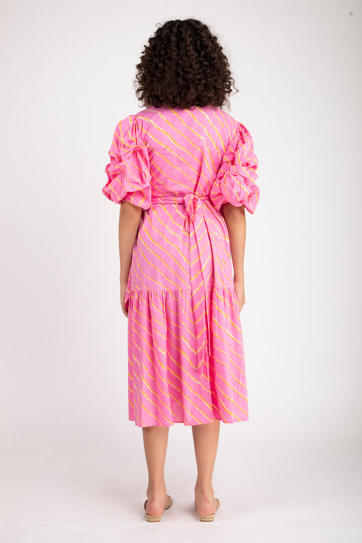 Bubblegum Pink Maternity & Nursing Frill Wrap Dress (100% Cotton) momzjoy.com