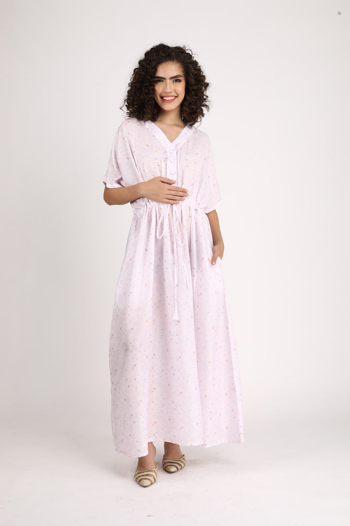 Starry Cloud Maternity & Nursing Dress / Delivery Gown/ Night Dress MOMZJOY.COM