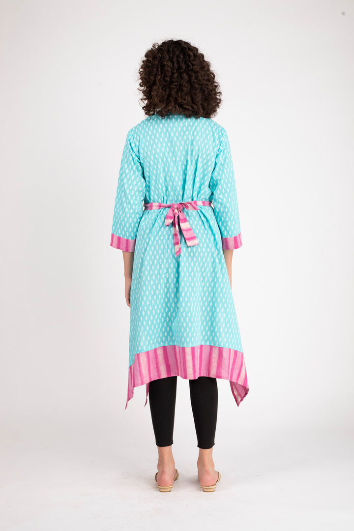 Turquoise Front Zip Nursing Kurta (100% Cotton) MOMZJOY.COM