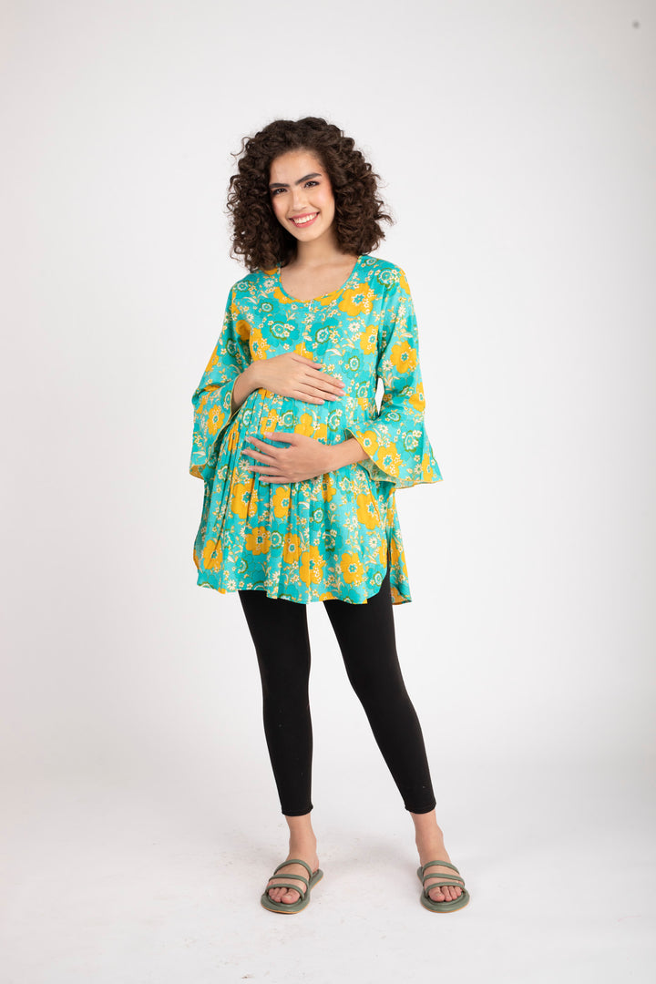 Blooming Mint Maternity & Nursing Top (100% Cotton) MOMZJOY.COM