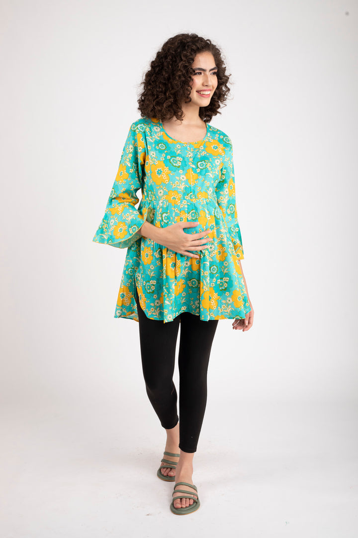 Blooming Mint Maternity & Nursing Top (100% Cotton) MOMZJOY.COM