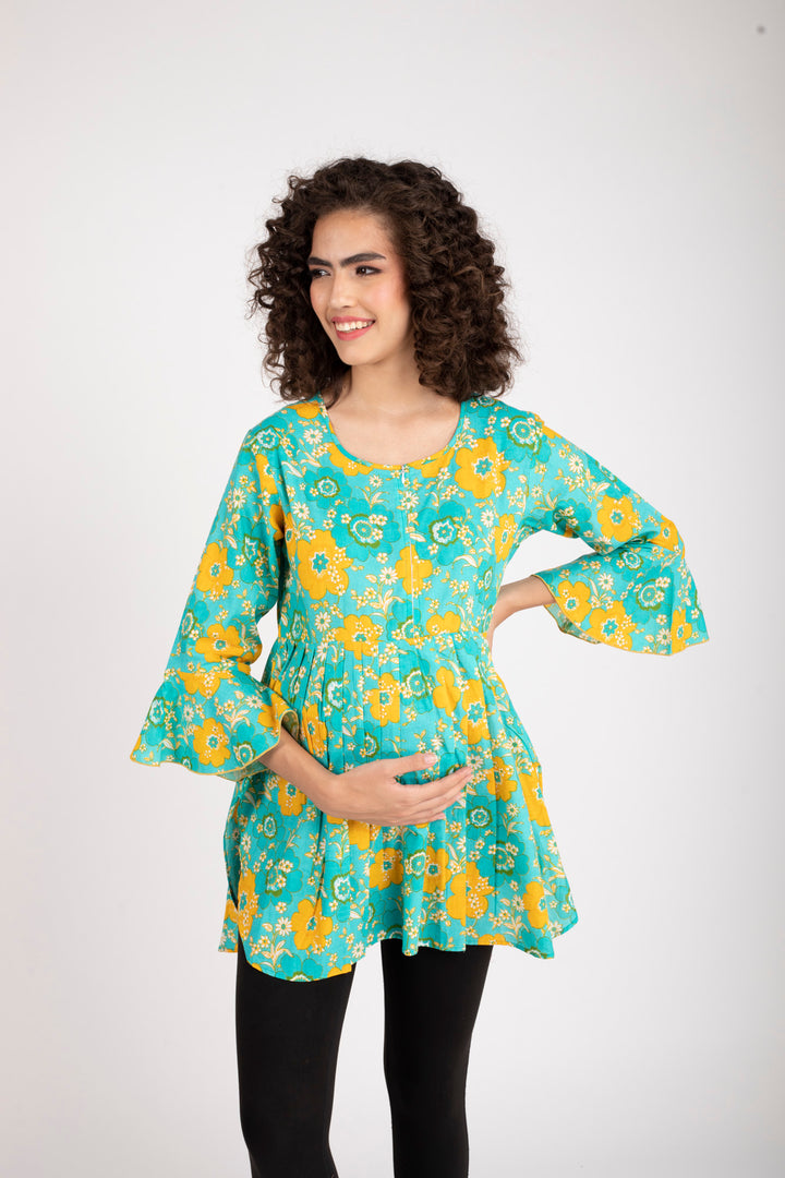 Blooming Mint Maternity & Nursing Top (100% Cotton) MOMZJOY.COM