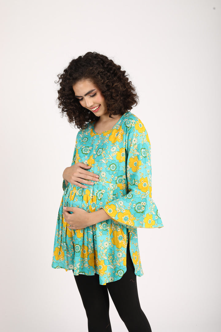 Blooming Mint Maternity & Nursing Top (100% Cotton) MOMZJOY.COM