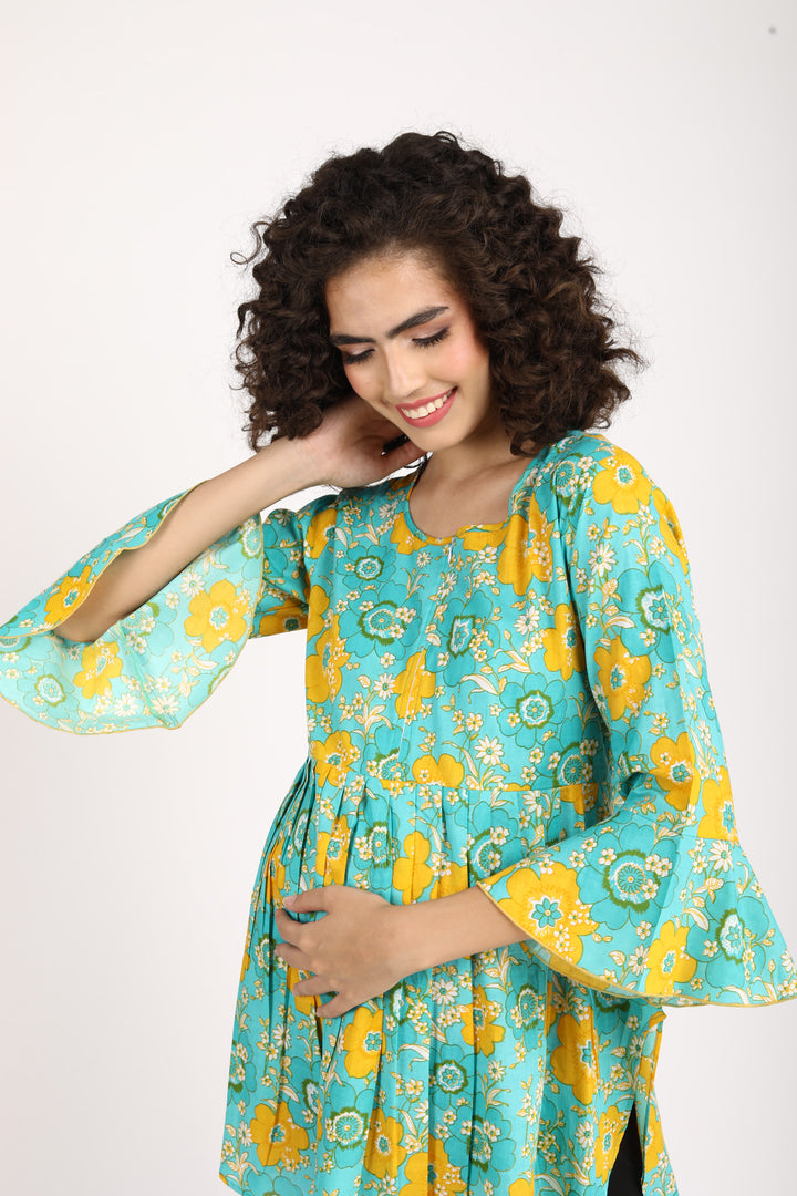 Blooming Mint Maternity & Nursing Top (100% Cotton) MOMZJOY.COM