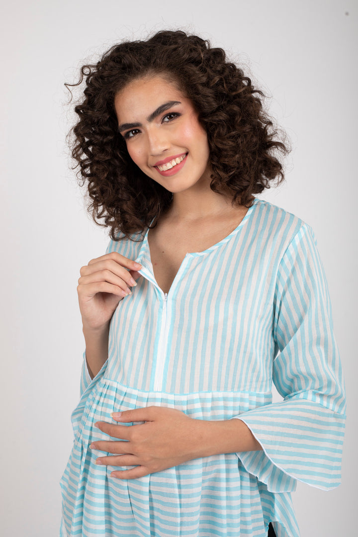 Cruise Striped Maternity & Nursing Top (100% Cotton) MOMZJOY.COM