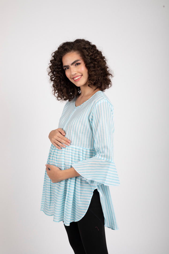 Cruise Striped Maternity & Nursing Top (100% Cotton) MOMZJOY.COM