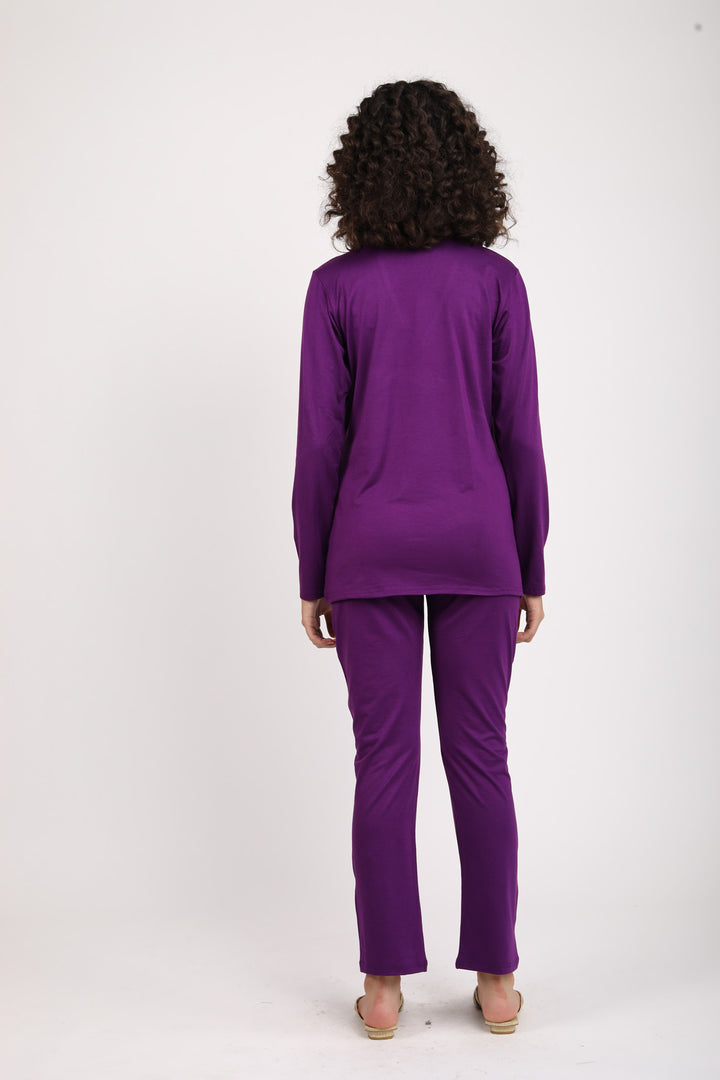 247 Comfy Purple Wrap Maternity Athleisure Set momzjoy.com