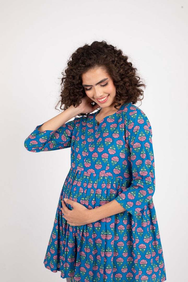 Cobalt Blue Maternity & Nursing Lounge Coord Set (2pc) (100% Cotton) momzjoy.com