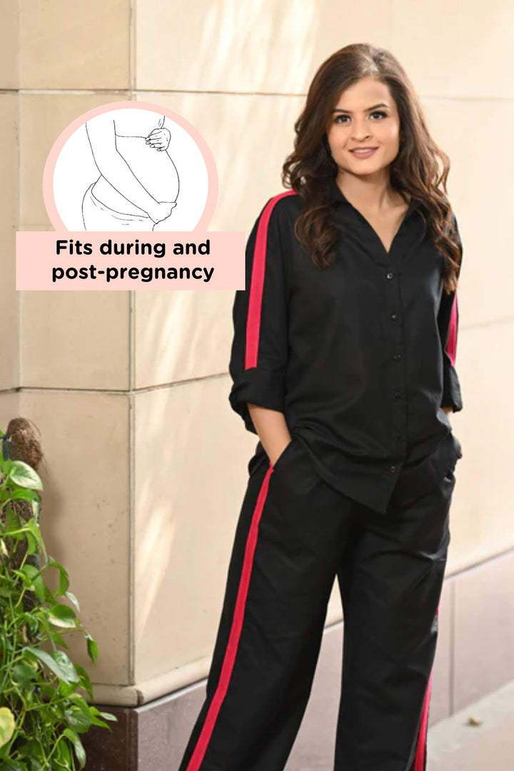 Jet Black Maternity & Nursing Coord Set (100% Cotton) (2 pc) momzjoy.com