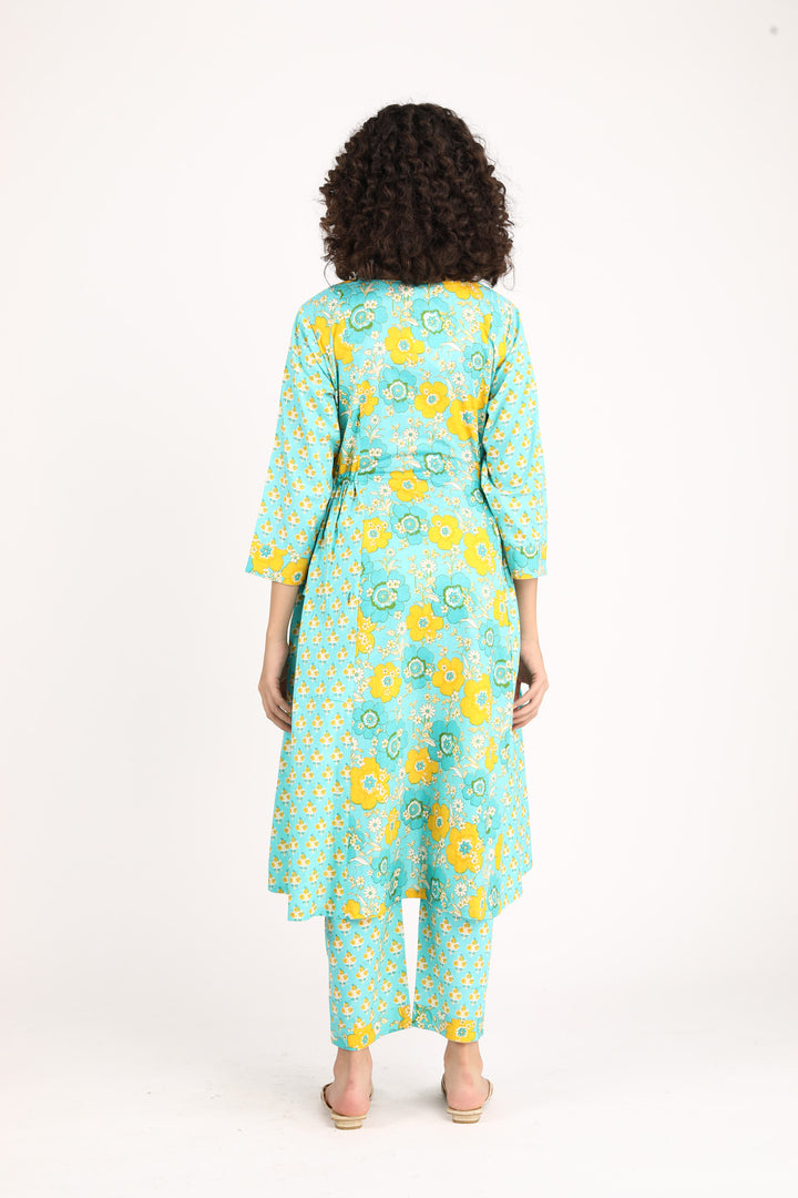 Moonflower Maternity & Nursing Kurta + Bump Band Bottom + Dupatta (3 Pc) (100% Cotton) momzjoy.com