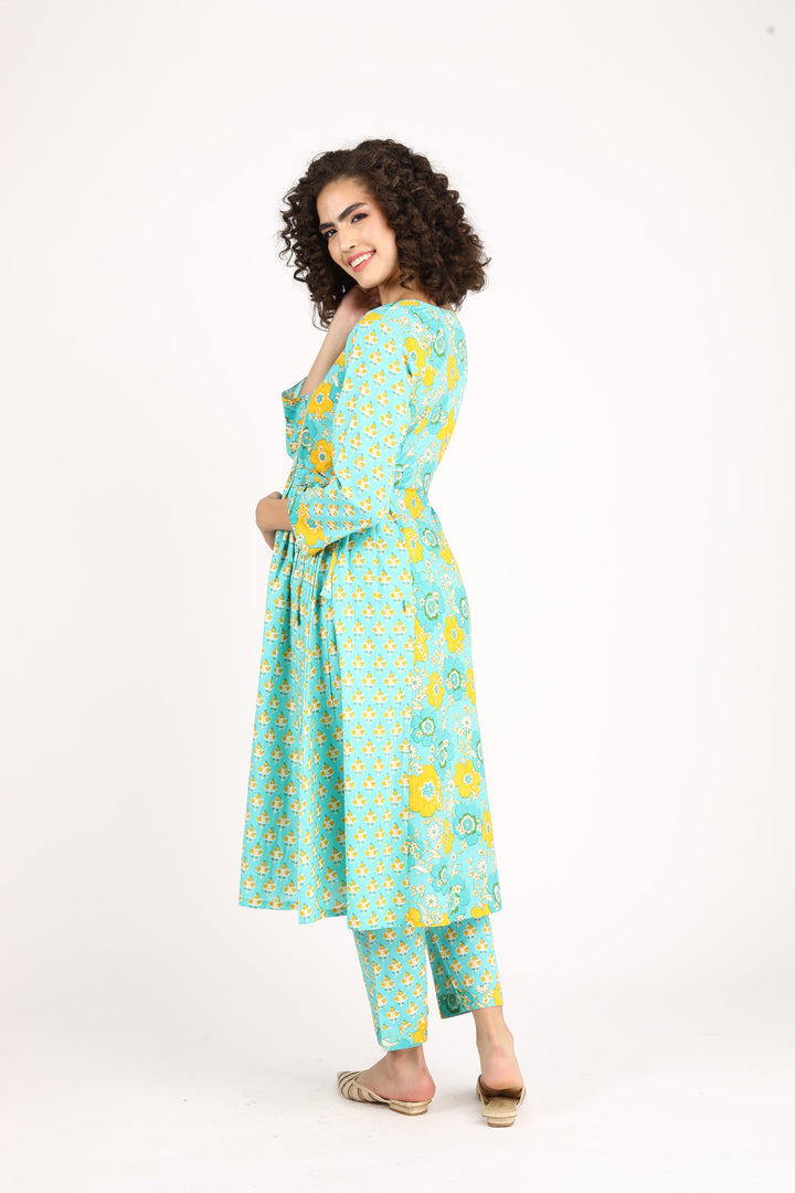 Moonflower Maternity & Nursing Kurta + Bump Band Bottom + Dupatta (3 Pc) (100% Cotton) momzjoy.com